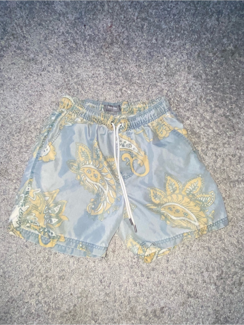 Cotton On Men’s Light Blue and Yellow Paisley Swim Shorts